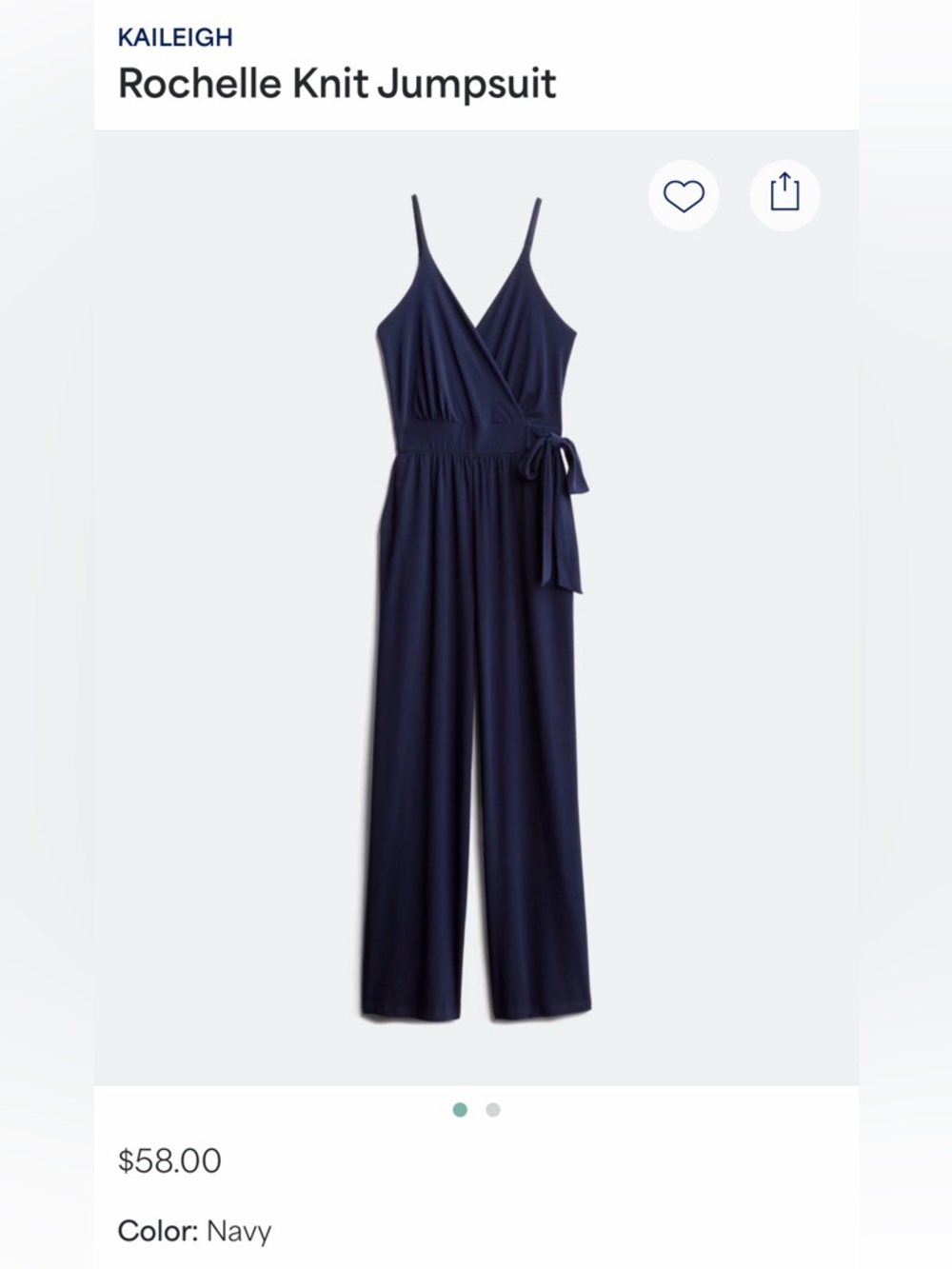 Kaileigh Rochelle Navy Wide-Leg Knit Jumpsuit with Side Tie - Picture 8 of 8